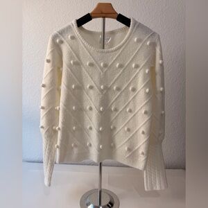 ✨ LINE and DOT White Pom-Pom Sweater – Whimsical Texture & Modern Romance ✨
